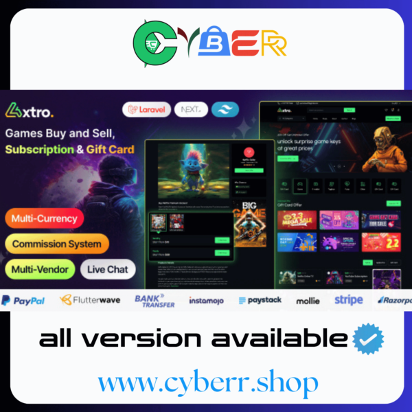 Axtro – Games Buy and Sell, Subscription & Gift Card Laravel Script